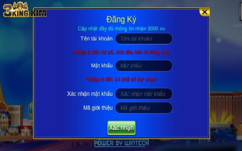 Tạo lập acc 3KING cho điện thoại